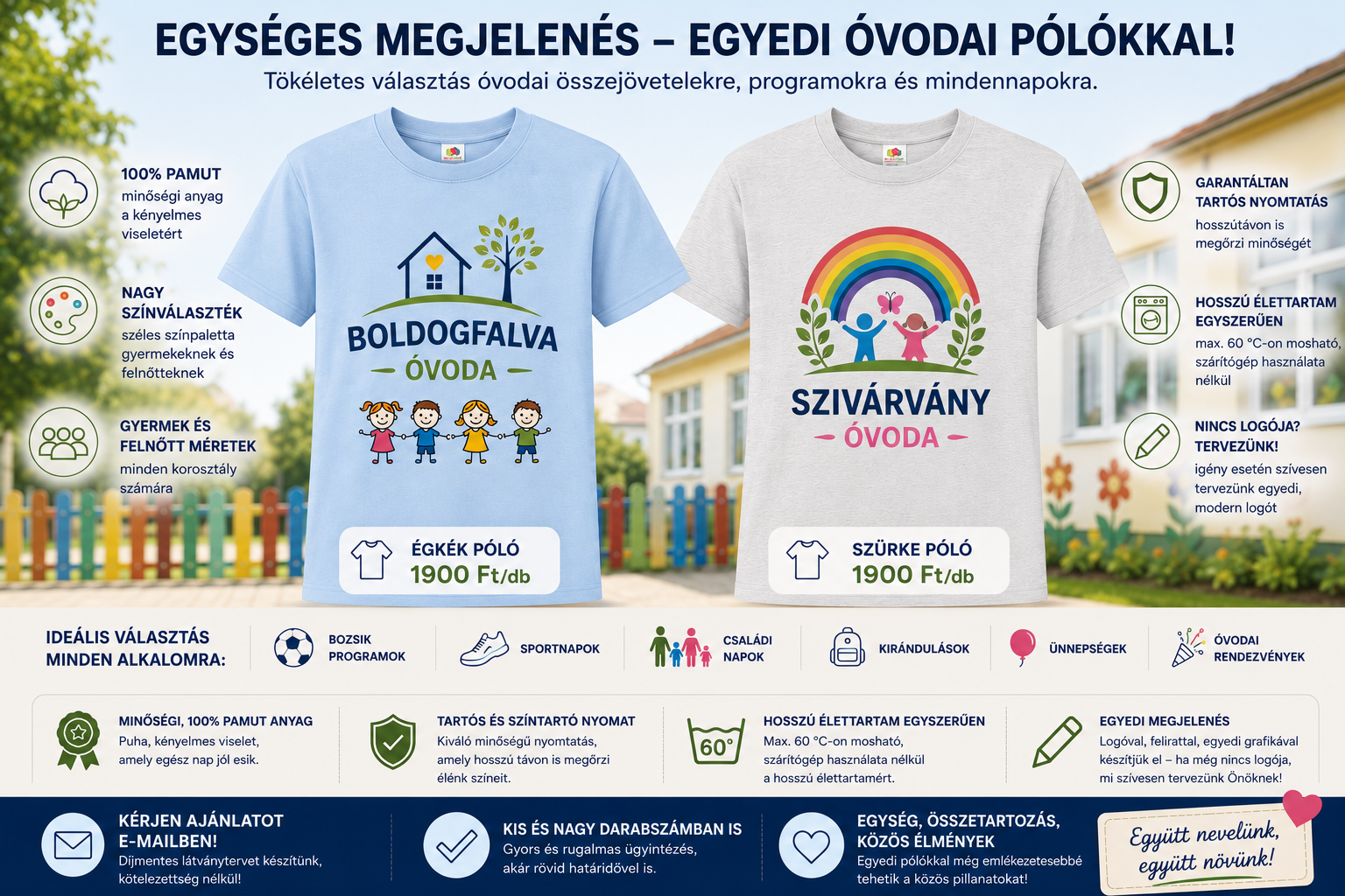 Egyedi óvodai pólók – kék és szürke minta